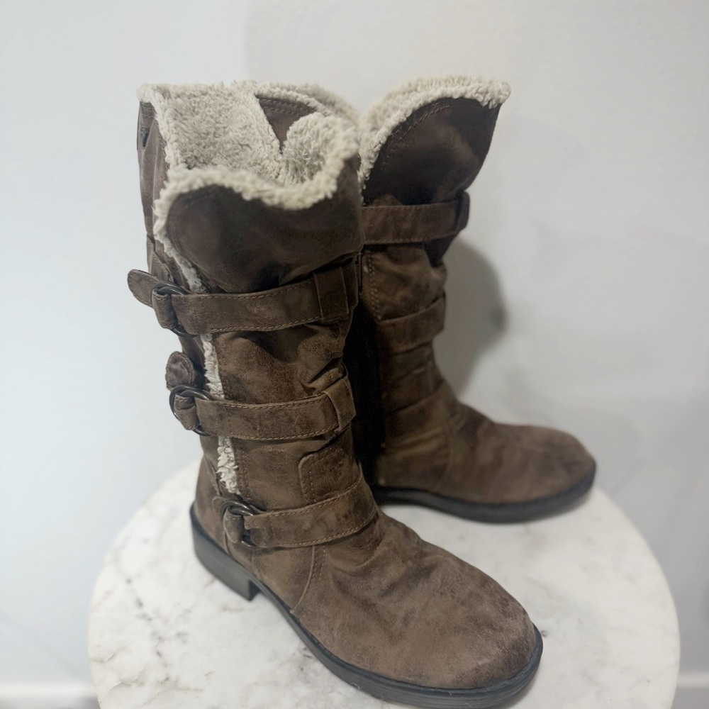 Roxy Fargo Boots Suede Faux Fur Boots Size 10 Brown Cream